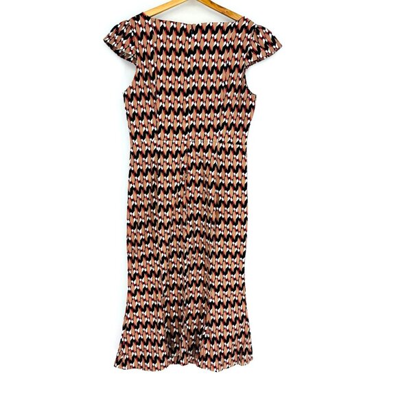 Anthropologie Cecily Fit & Flare Brown Multi Chevron Ruffle-Sleeve Midi Dress XL - Picture 5 of 12